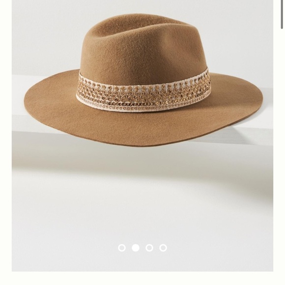Anthropologie Maradji hat NWT one size taupe gold trimmed - Picture 4 of 9